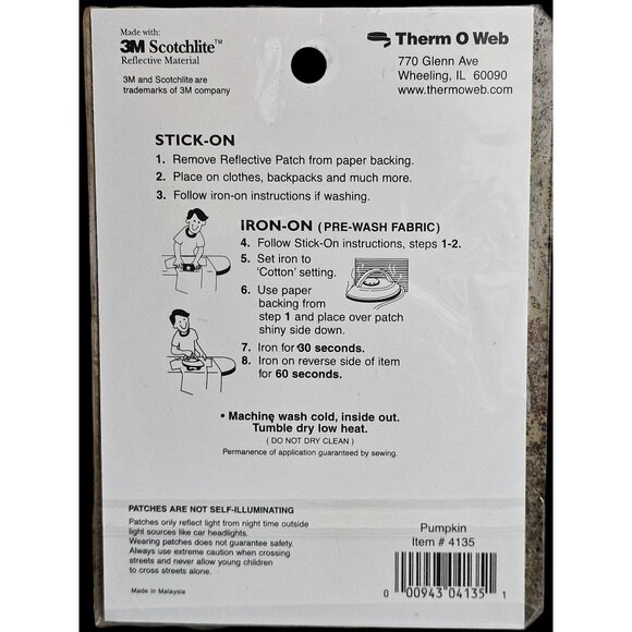 Reflective Safety Pumpkin Patch Stick-On Or Iron-On By Therm O Web - Picture 3 of 3